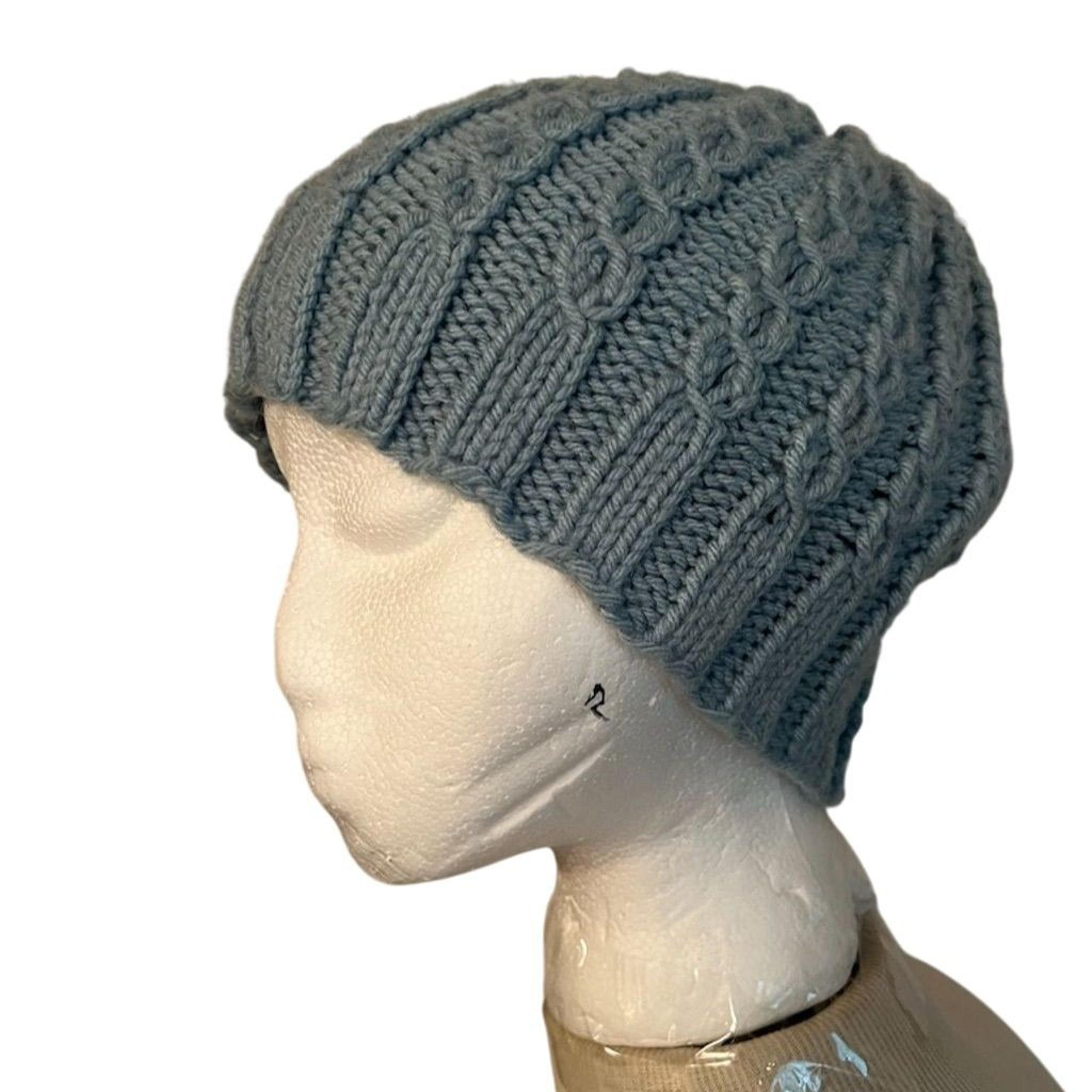 Unisex Gray Cable Knit Beanie Hat Winter Stretchy Comfortable