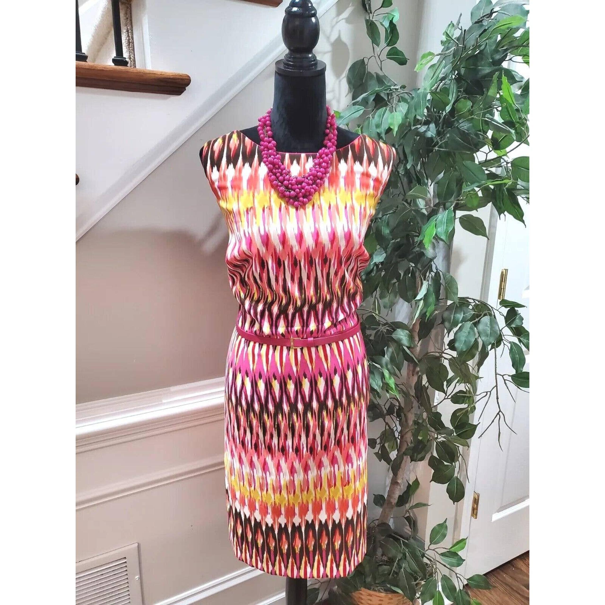 Roz & Ali Women Multicolor Polyester Round Neck Sleeveless Knee Length Dress 20W