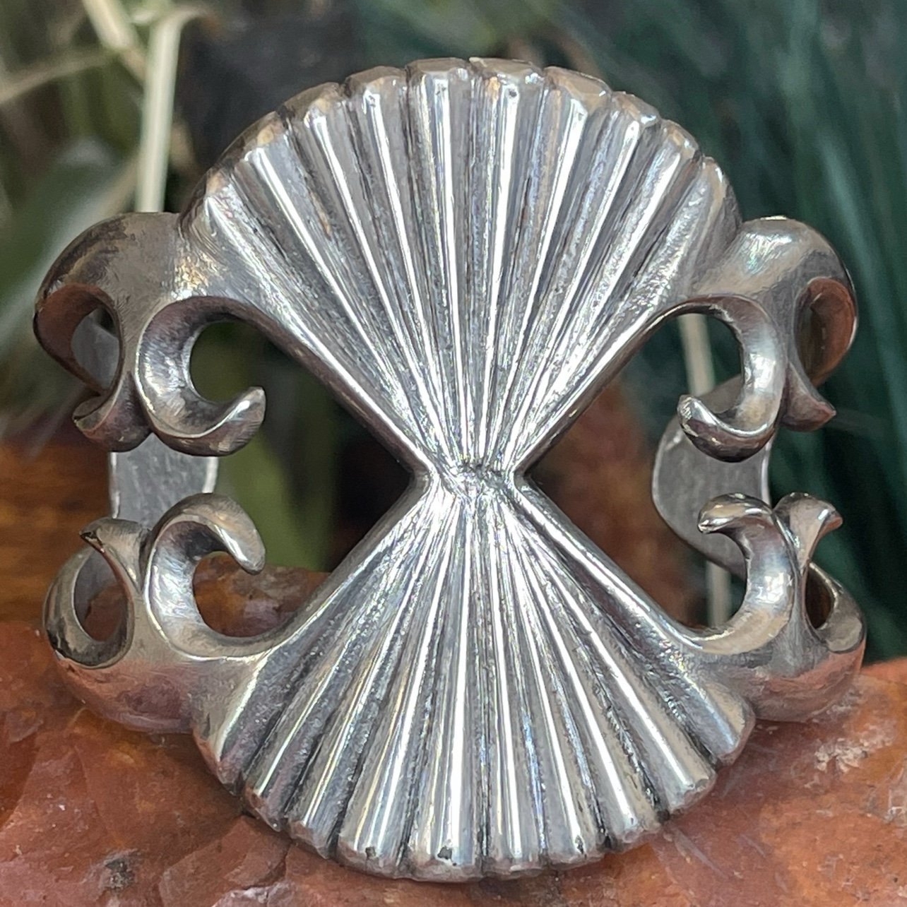 Vintage Large Native Navajo Silver Sand Cast Cuff Bracelet