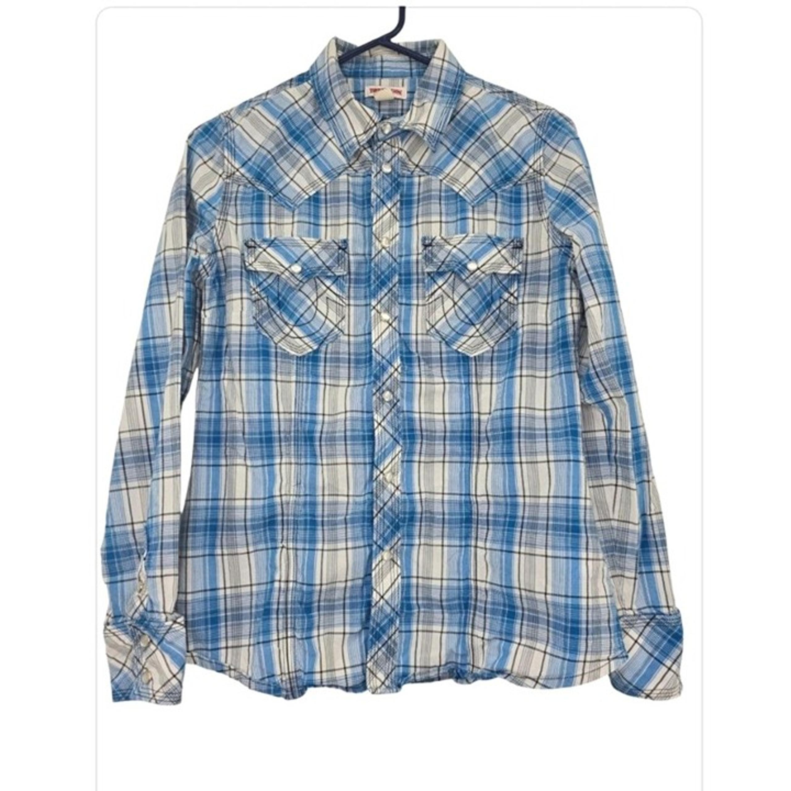 True Religion Pearl Snap Western Button up Men's Plaid Shirt Size M