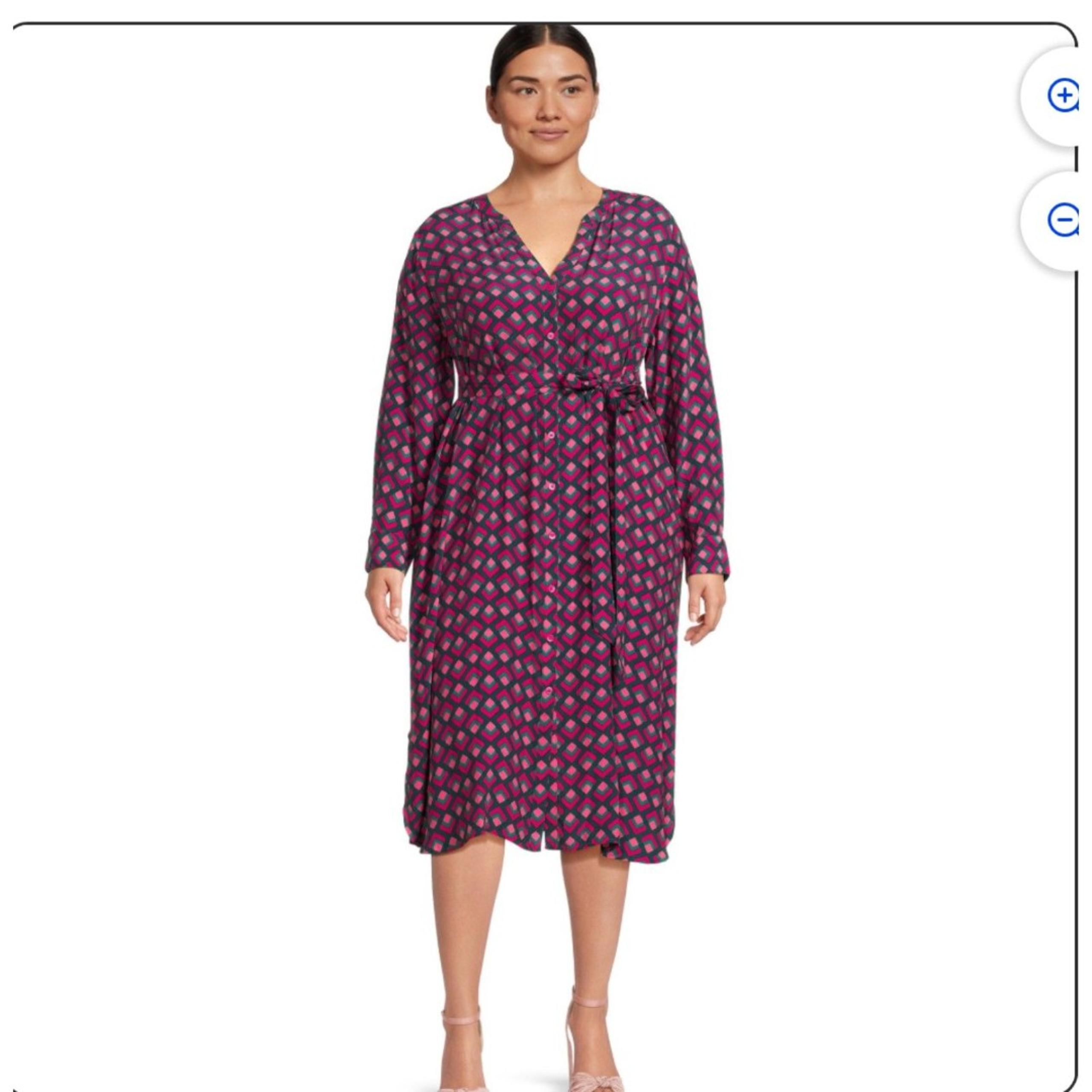 Terra & Sky Shirt Dress | Midi Red/Green Womens 1X New