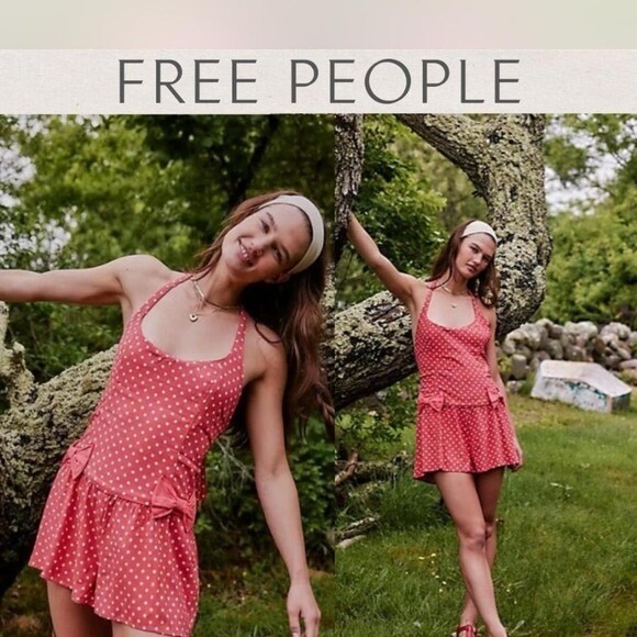 Free People High Strung Romper Polka Dot Romper With Bow Details Size: X Large