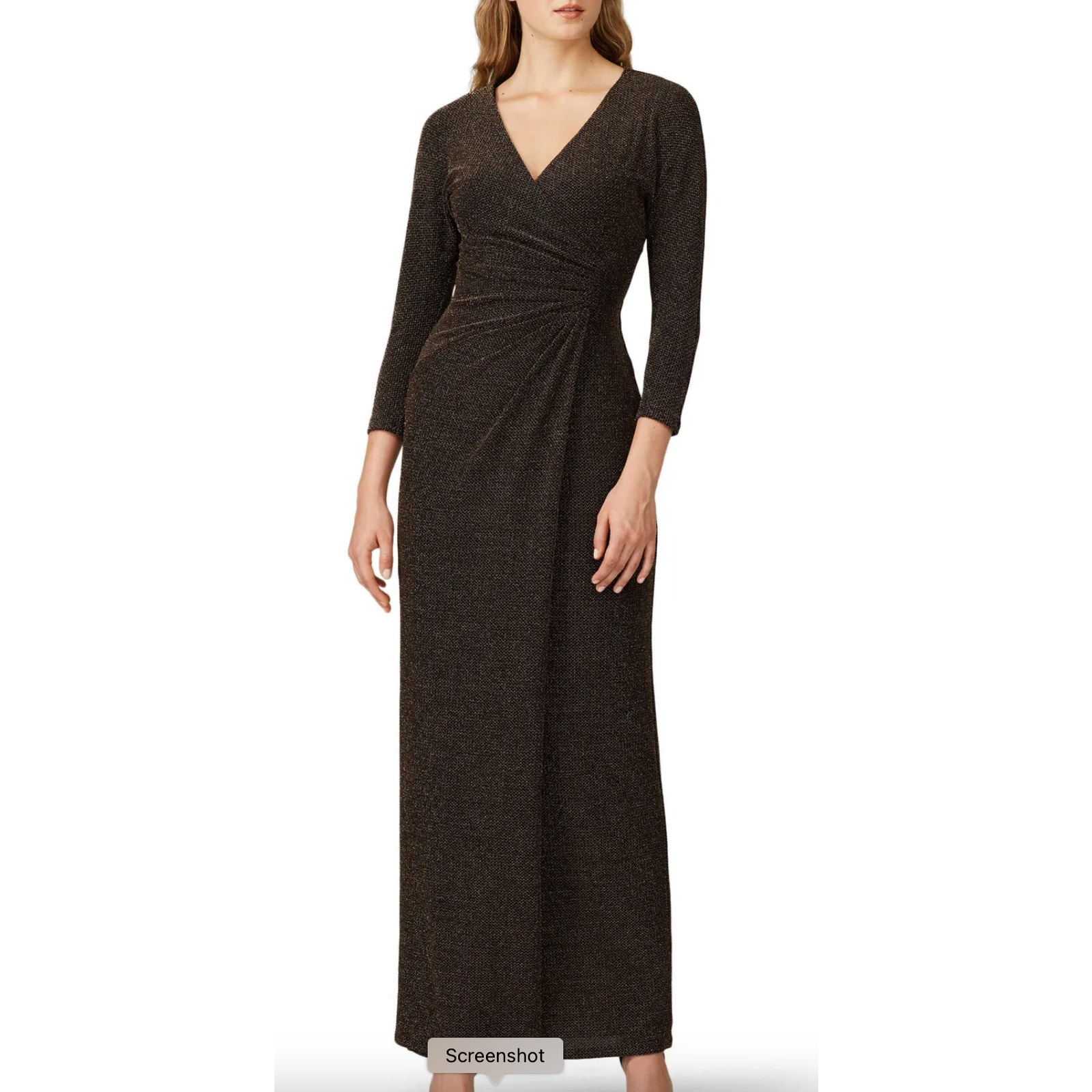 Ralph Lauren Metallic Gold Maxi Dress Black Size 4 Formal Designer Ruched 190