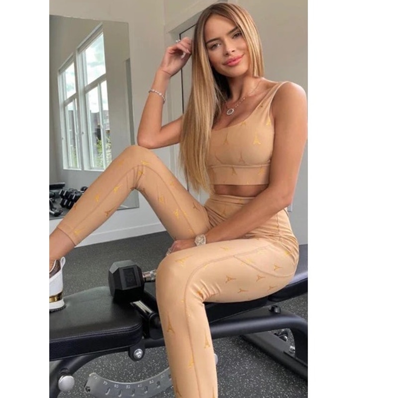 LuxeLadyFit Womens Beige Lady In Paris Set Size S/M Activewear Athleisure Gym