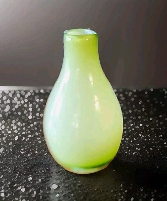 Swedish Modernist Vase Lime Green Cased Tear Drop White Lined Interior 9 EC