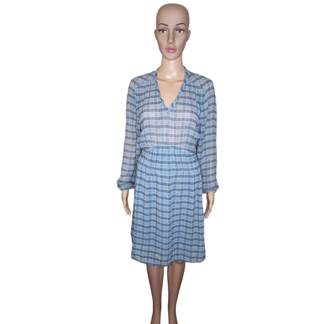 Burberry Brit marie women's mulberry blue silk plaid sheath long sleeve dress 6
