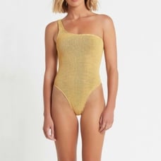 BOUND BY BOND-EYE The Oscar One-shoulder One-piece Swimsuit in Apricot Lurex O/S