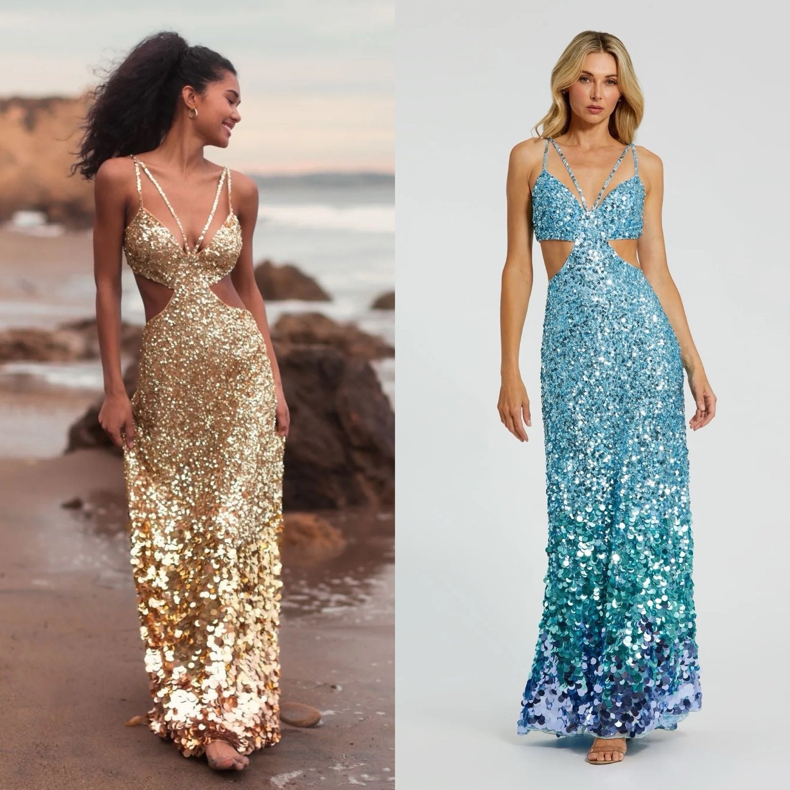 Mac Duggal Blue Ombre Cut Out Sequins Gown