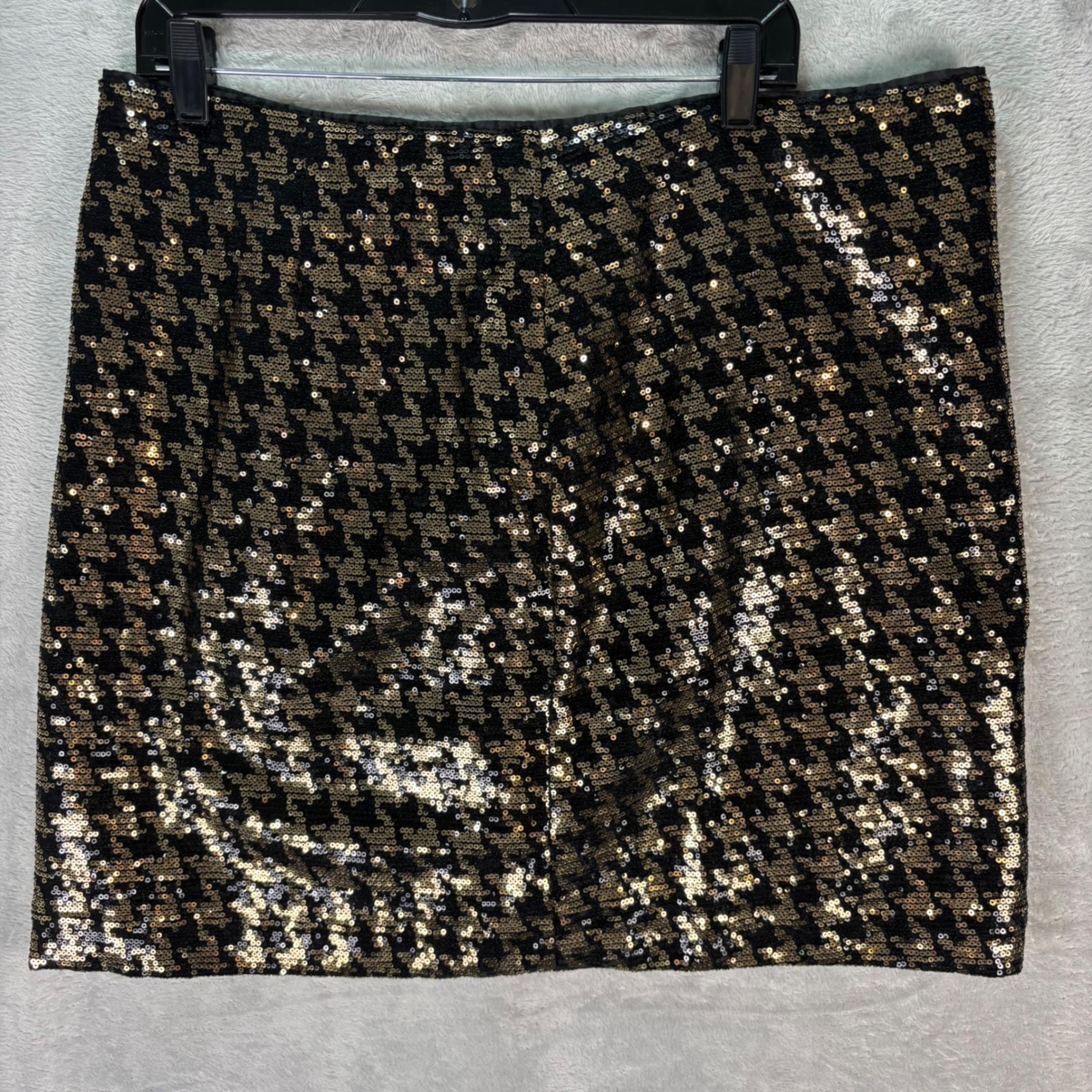 Bagatelle Collection Women's Sequin Mini Skirt Gold Black Houndstooth Sz XL