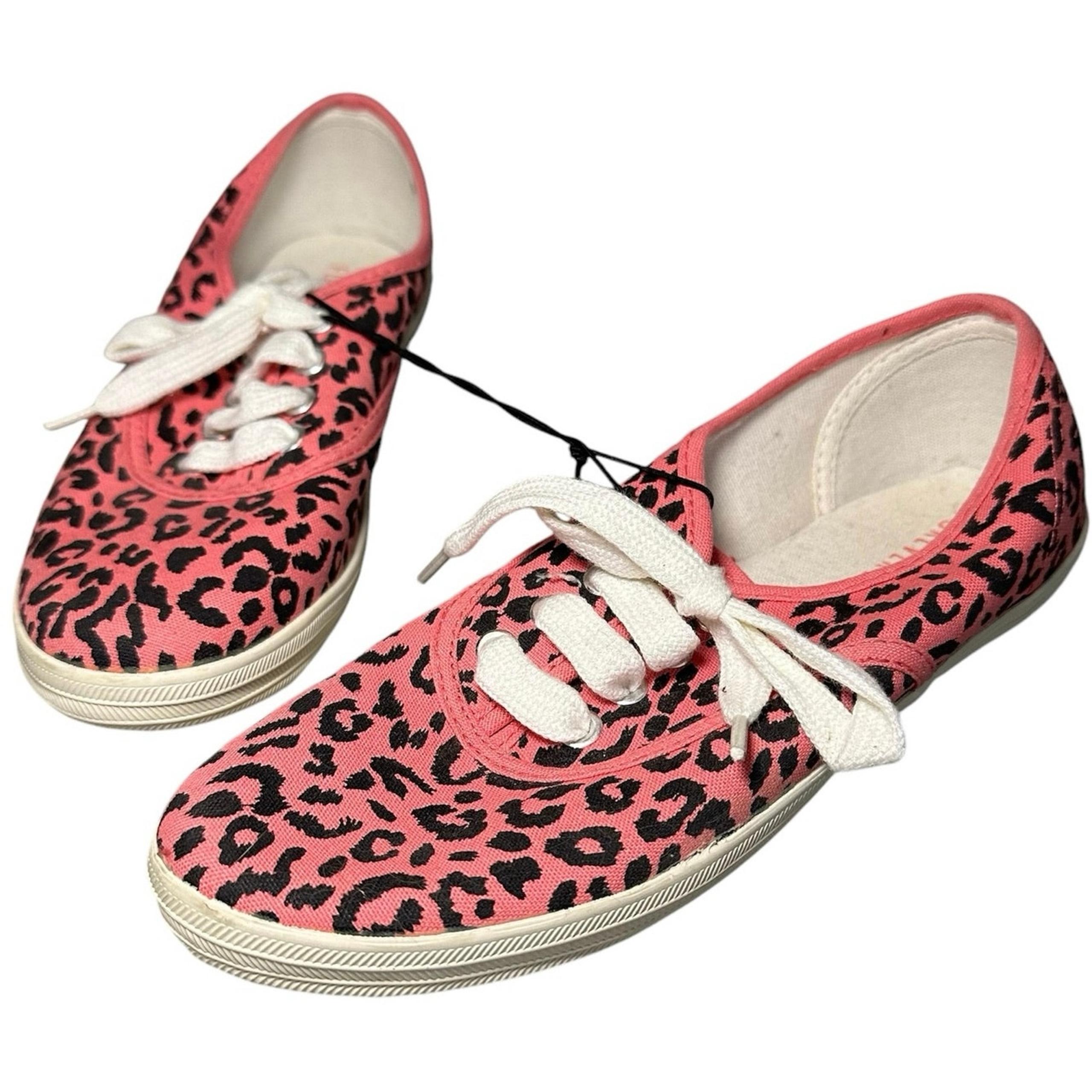 NEW Lace Up Sneaker Women Sz 7 Pink Leopard Print Canvas Low Top Shoe Forever 21