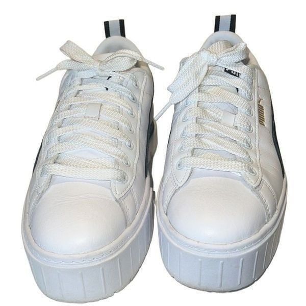 Puma Mayze White and Black Leather and Suede Lace Up Sneaker Women's Size 8.5