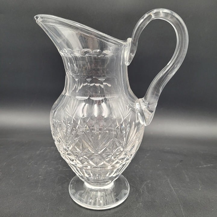 Vintage Saint Louis France Massenet Clear Fan & Crisscross Cut Water Jug Pitcher