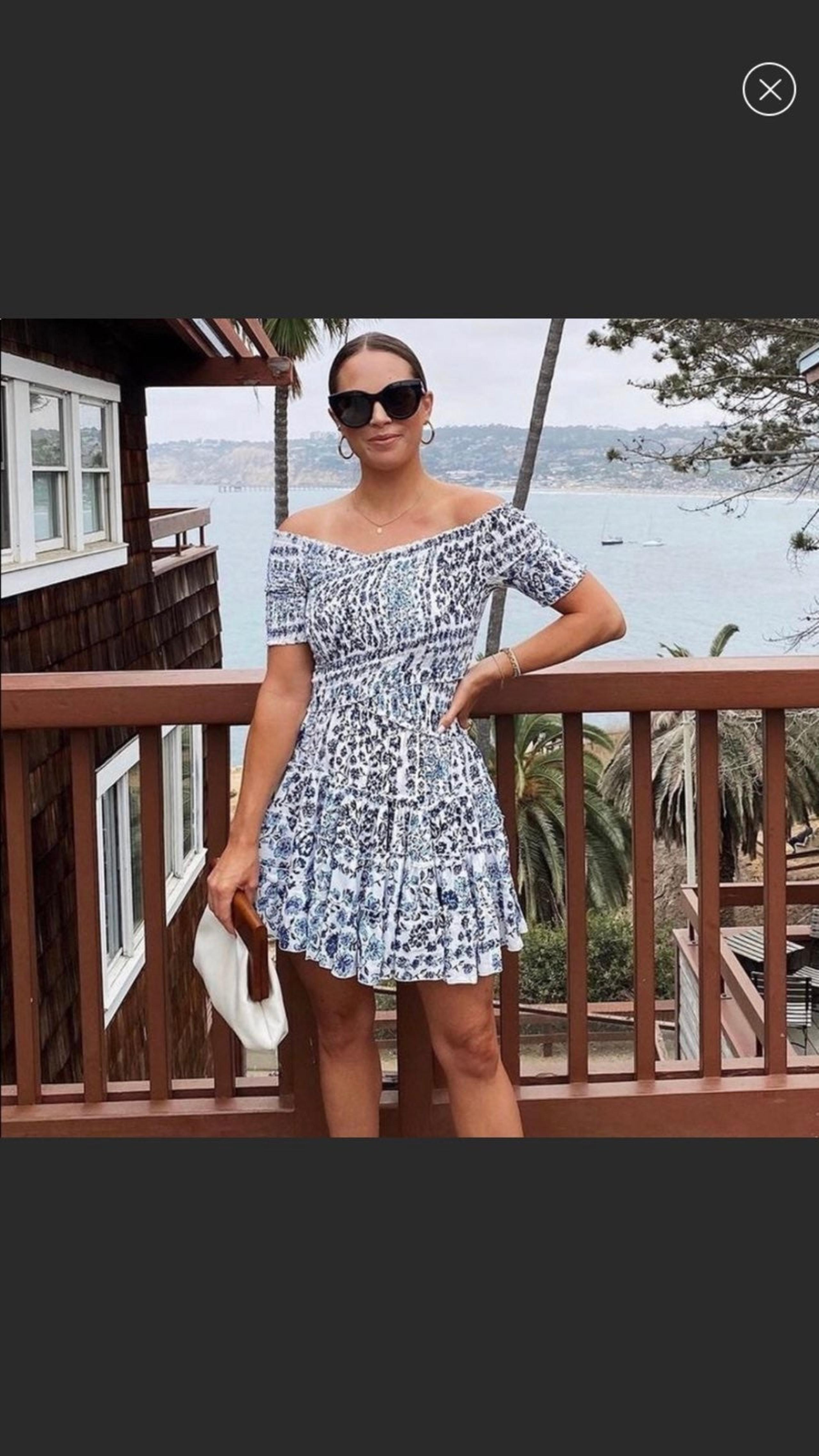 NWT Poupette St Barth Soledad Off-The-Shoulder Floral Tier Ruffle Mini Dress
