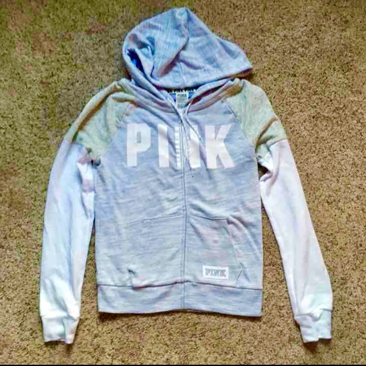 (S) *NEW* Victoria’s Secret PINK Vintage Colorblock Full-Zip Hoodie