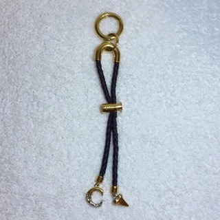Chloé Braided Black Leather Bag Charm / Key Chain with Goldtone Metal