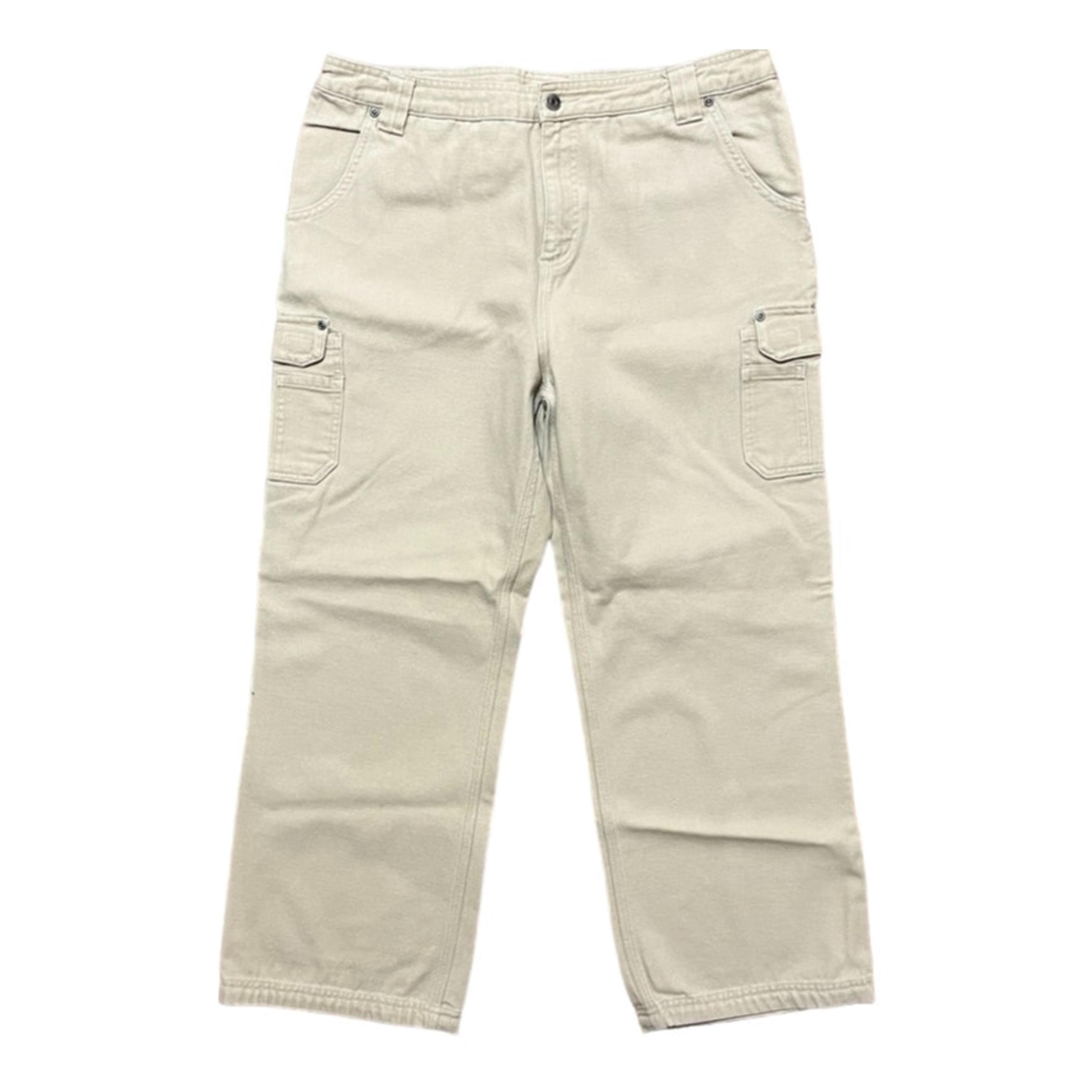 DULUTH TRADING Heavy Duty Wide Leg Cargo Pants in Khaki Canvas WOMEN'S 12 PETITE