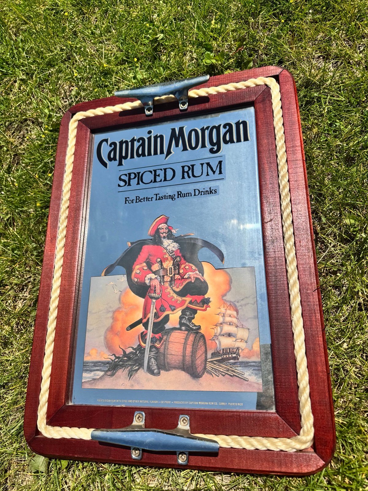 Captain Morgan Spiced Rum Rope Ship Boat Mirror Sign Nautical Pirate Bar 21"x15"