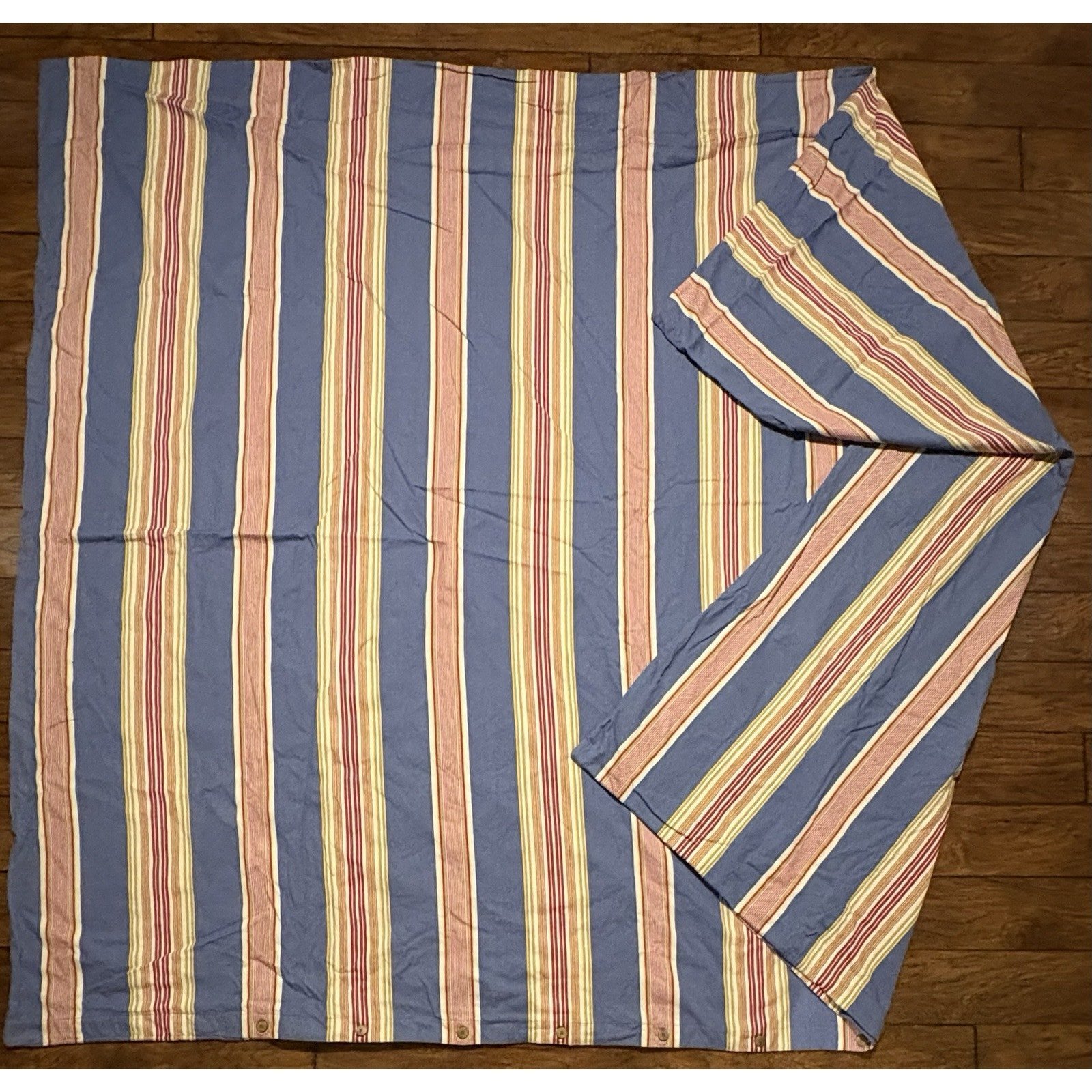 POTTERY BARN French Stripe King DUVET COVER Blue Red Ivory Yellow COTTON TWILL