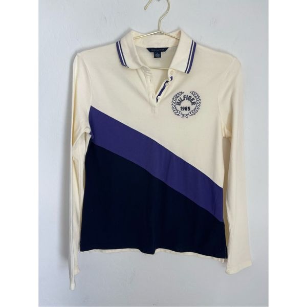 TOMMY HILFIGER Embroidered Logo Long Sleeve Polo Size Medium