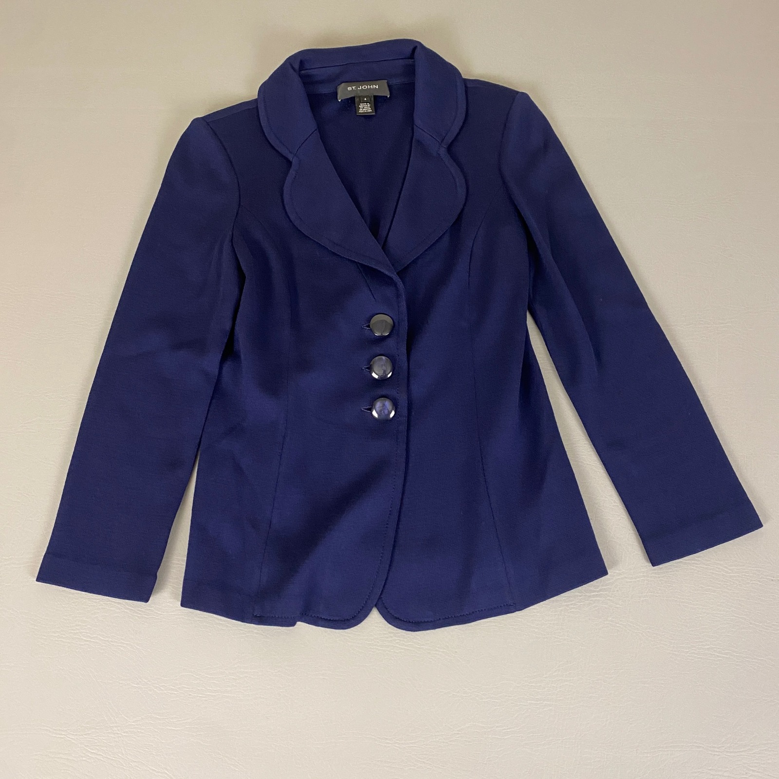St. John Collection Knit Blazer Jacket Women's Size 4 Navy Blue Career Formal