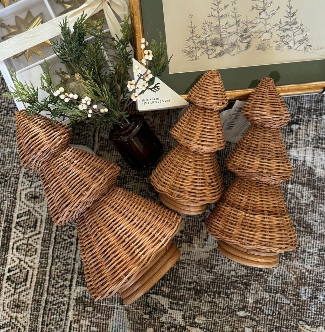 Set of 3 Rattan Basket Weave Christmas Trees-Threshold designed w/Studio McGee