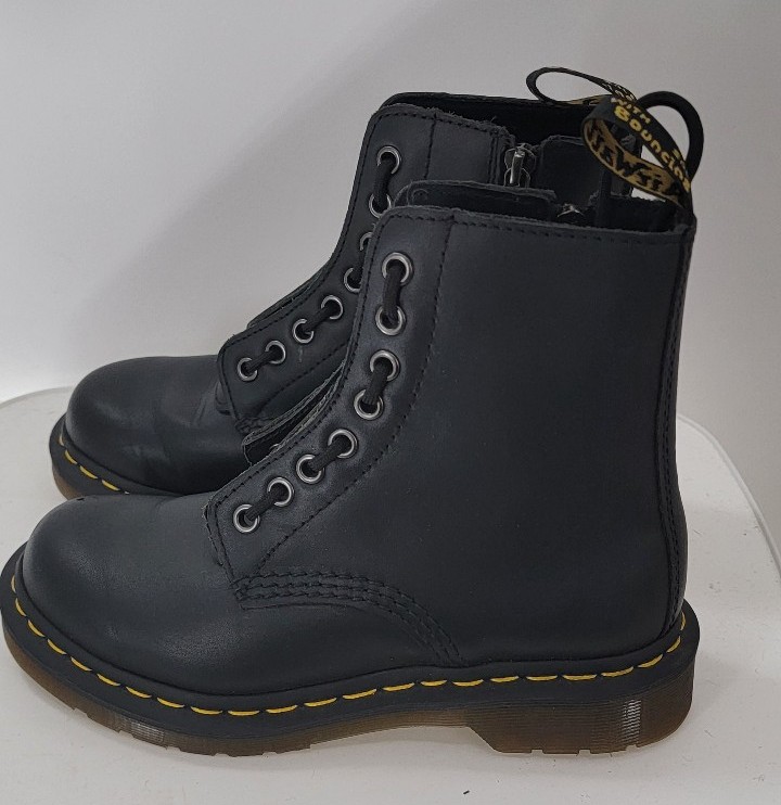 Dr.Martens Womens Boots Front Zip Combat Ankle Leather