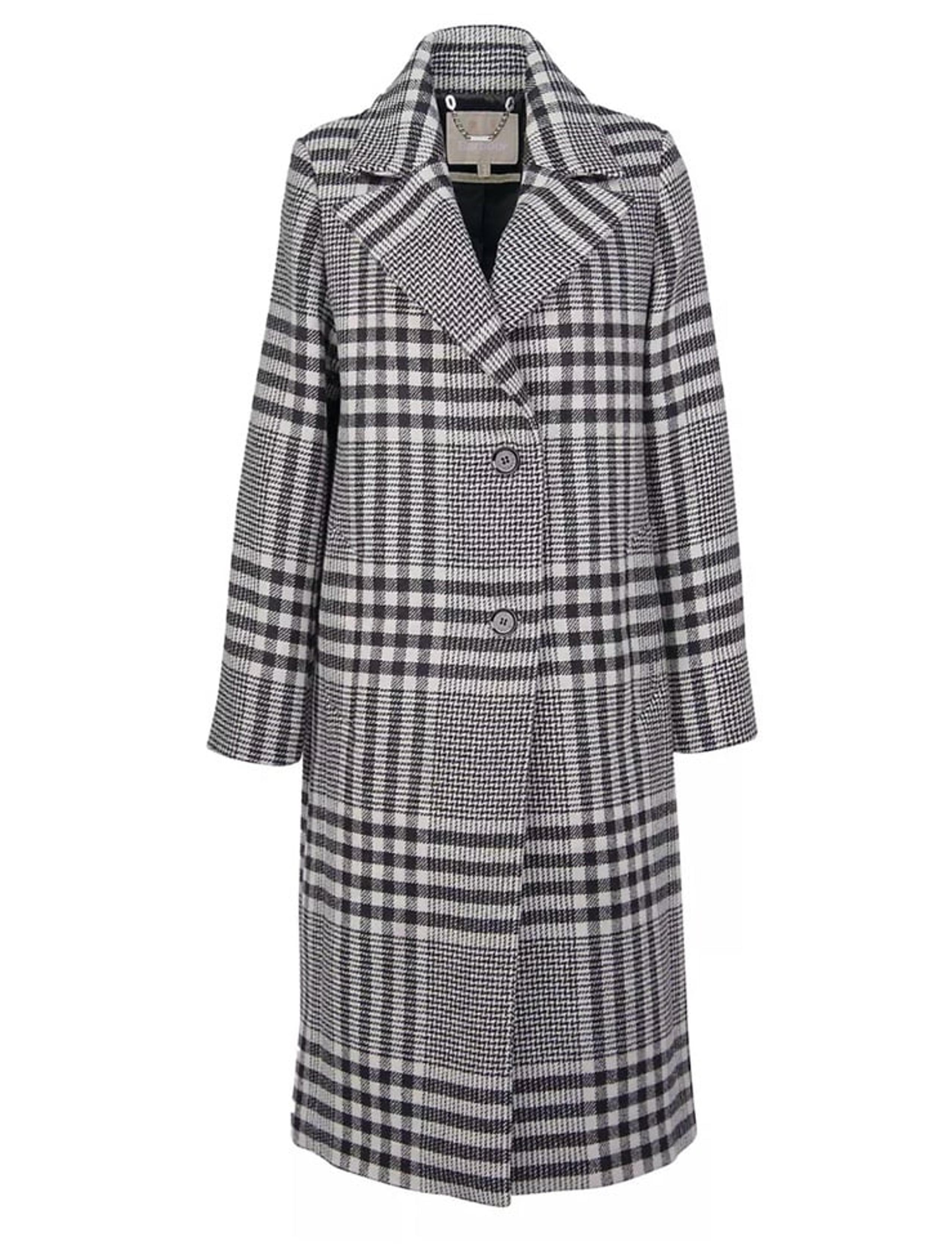 NWT Barbour Byron Wool Check Tailored Coat SIZE 4 - Black White Mono Tartan