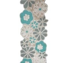 Handmade Beaded Turquoise gray silver FLOWERS floral table runner NEW
