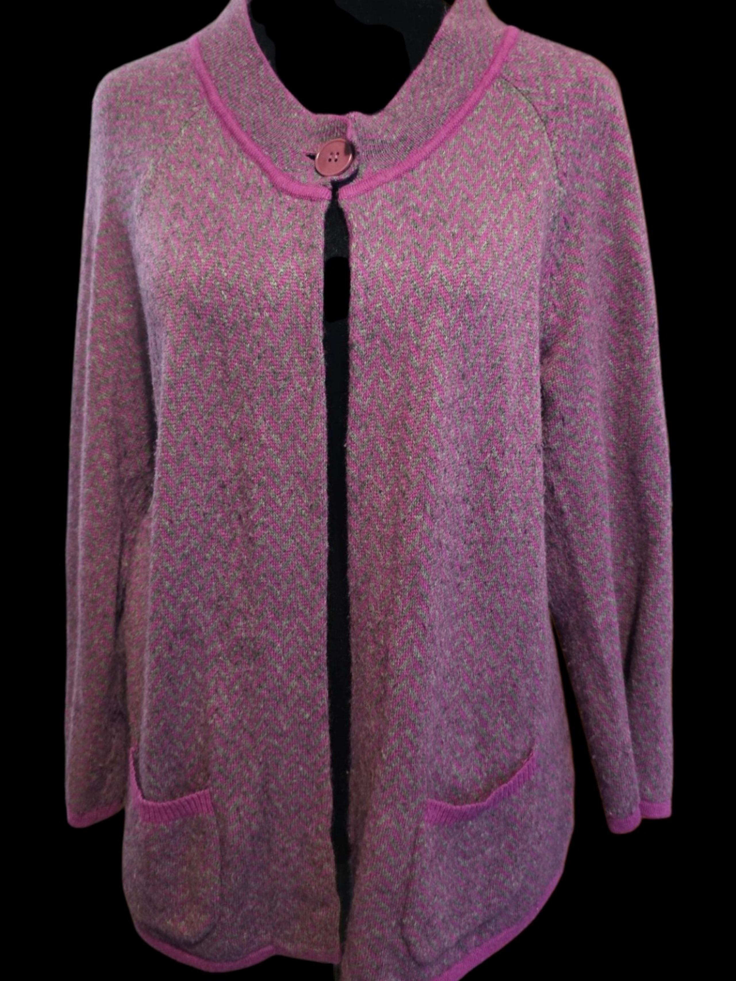 Talbots Pink and Gray Knit Open Front Wool Blend Cardigan Sweater Size Medium