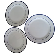 Maitre D by ONEIDA Dinner Plates Porcelain White with Two Blue Rings Set of 3