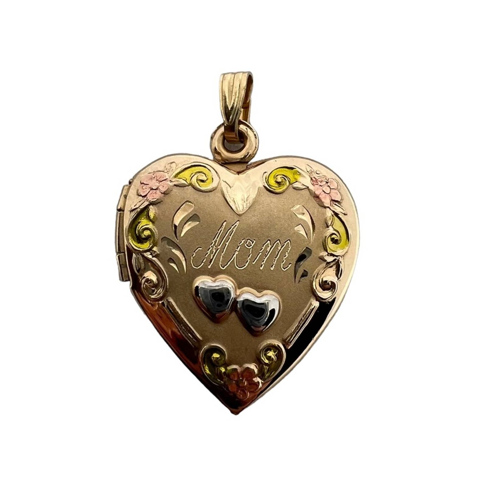 Mom locket pendant 14k GF tri-color floral photo locket gift for mom