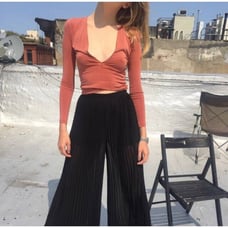 Top XS Burnt Orange Deep V Neck Brushed Jersey