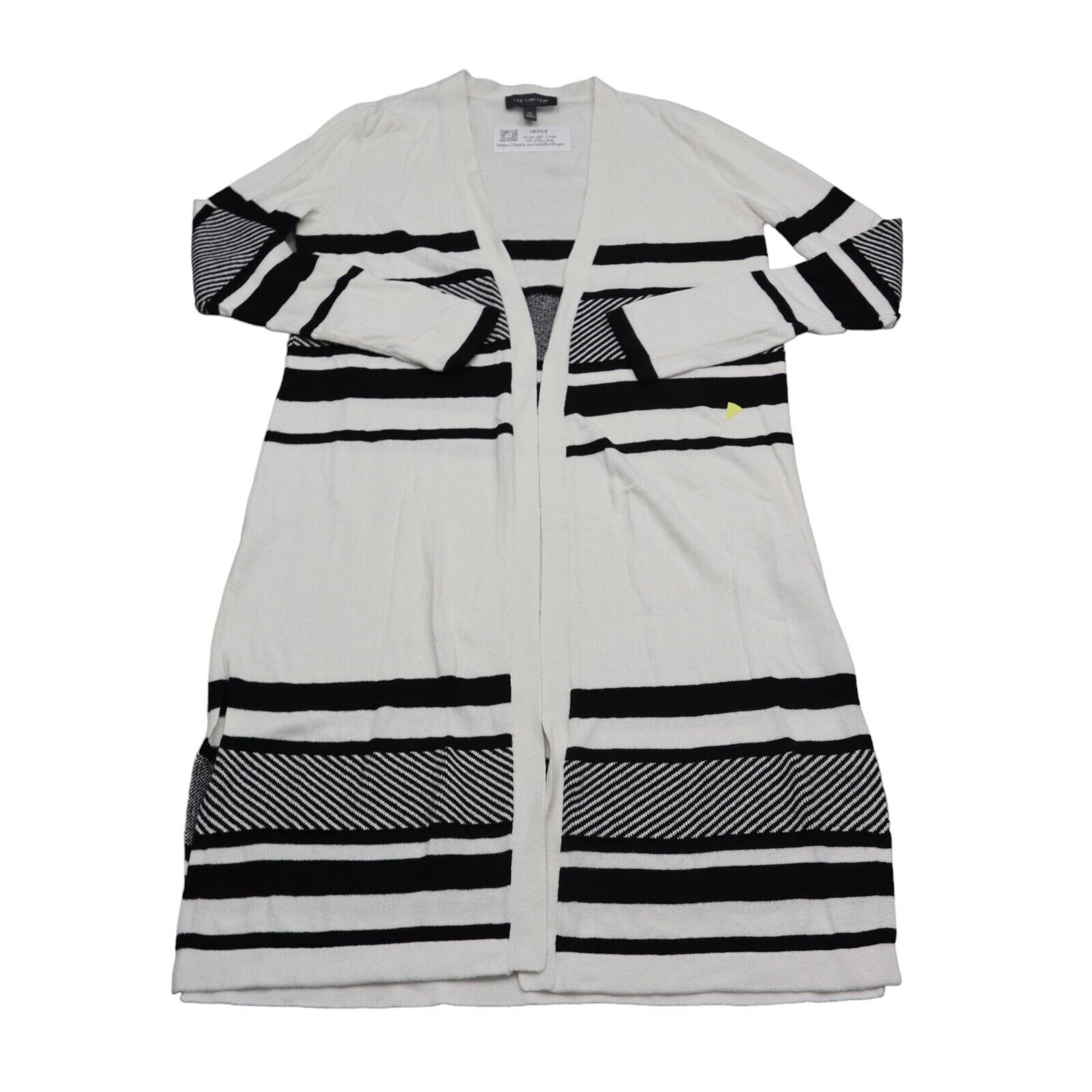 The Limited Sweater Womens XS Black White Striped Long Knitted Cardigan