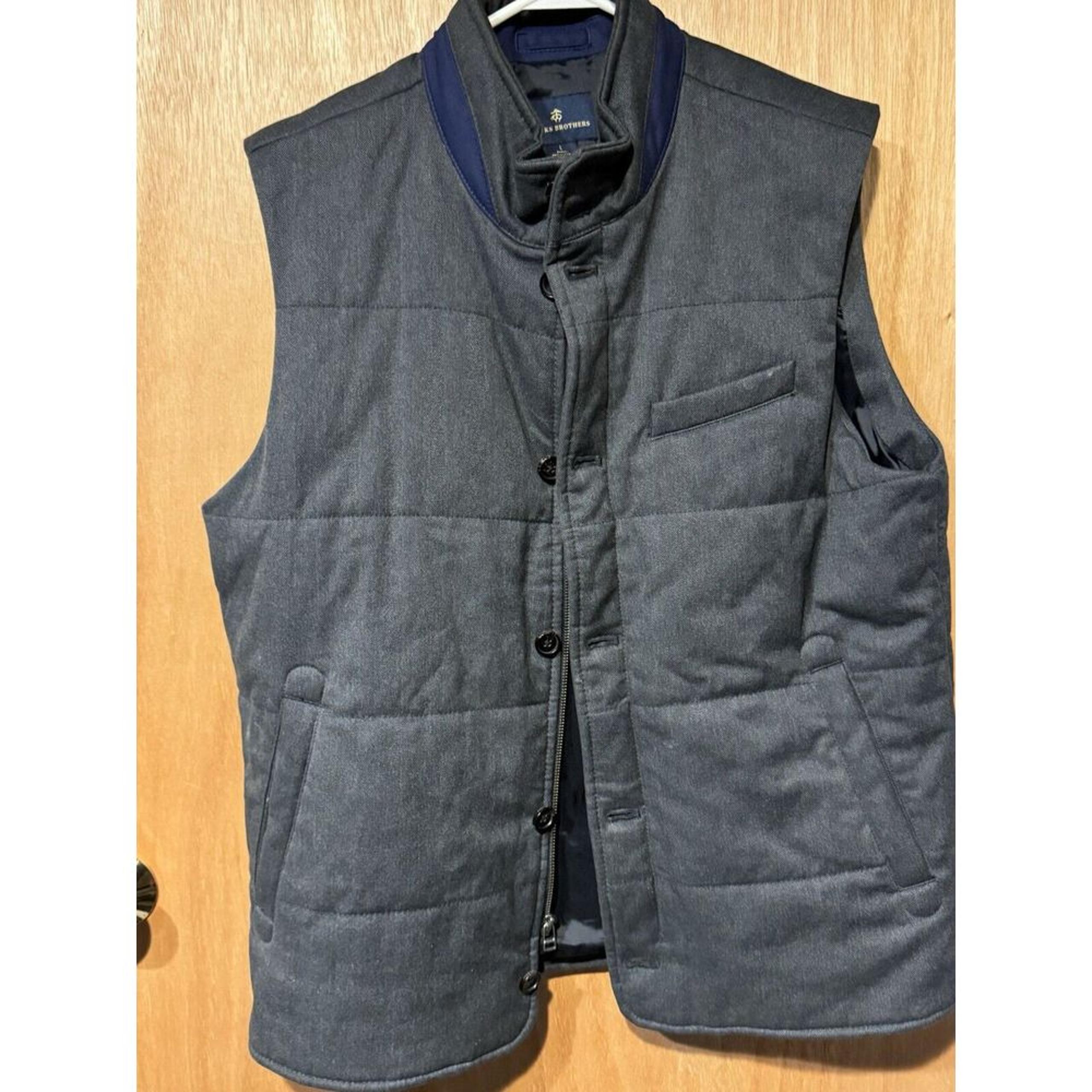 Brooks Brothers Vest Quilted Gray Herringbone Primaloft Layer Men Large