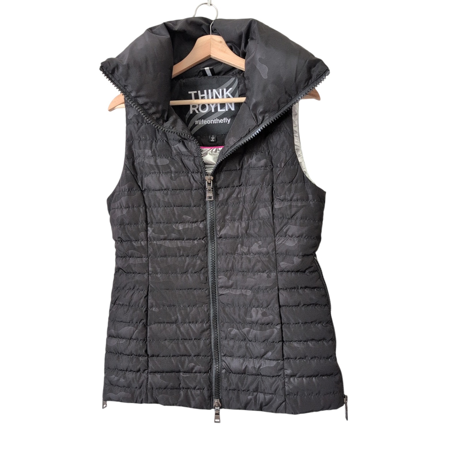 Think Royln Vest Womens Small Duck Down Feathers Insulated Jacket Black Quilted