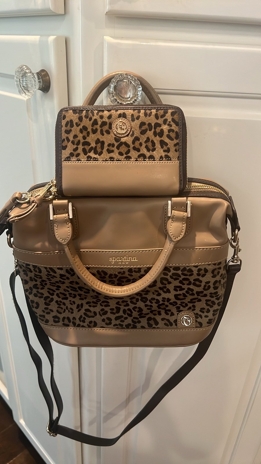 Spartina Taupe Calfhair Satchel And Wallet