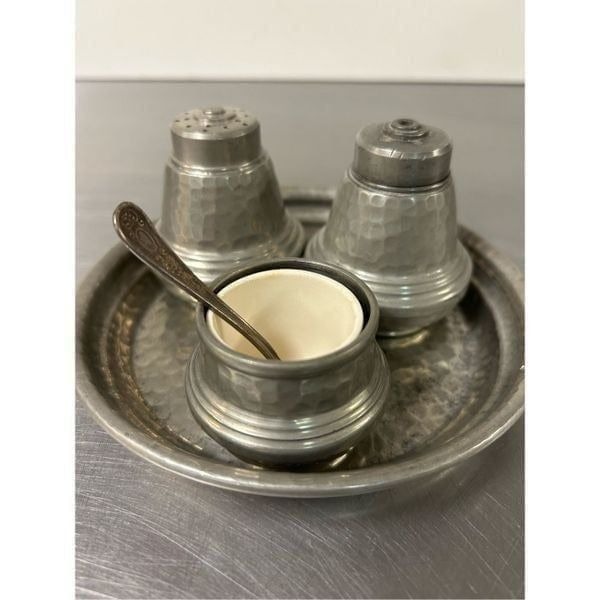 Vintage My Lady, English, 3139 signed Hand Hammered Pewter Cruet Salt & Pepper S