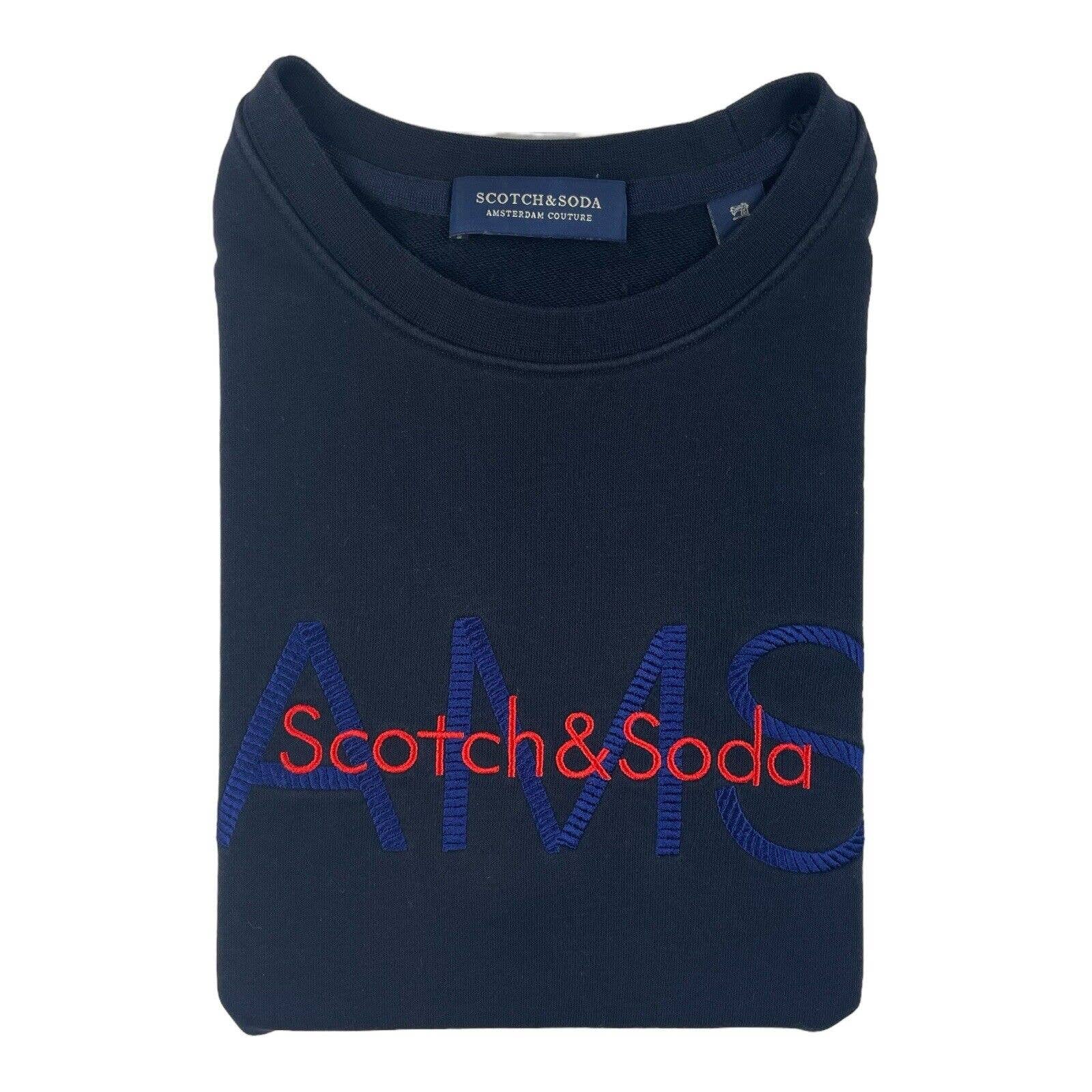 Scotch & Soda Blue Embroidered Spellout Crewneck Sweater Size Mens M