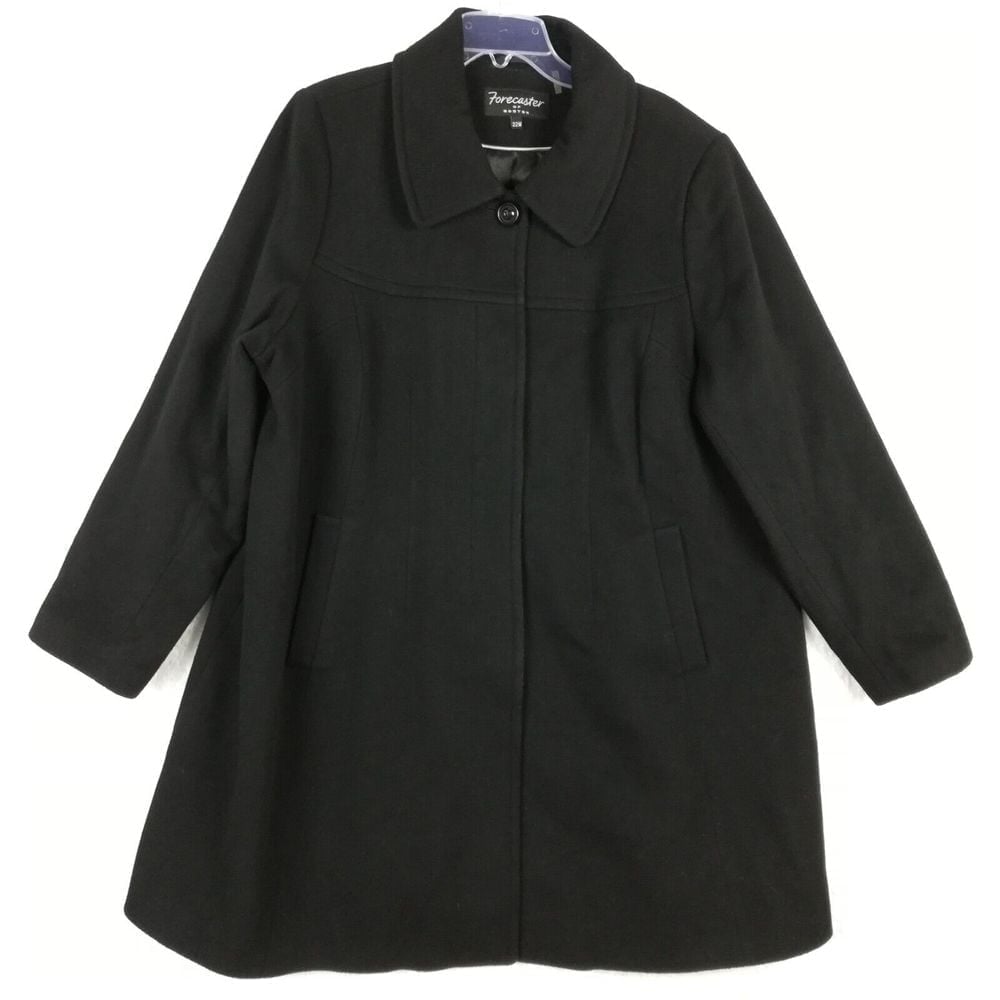 Forecaster Of Boston Womens Coat Single Breasted Lambs Wool Blend Black Plus 22W