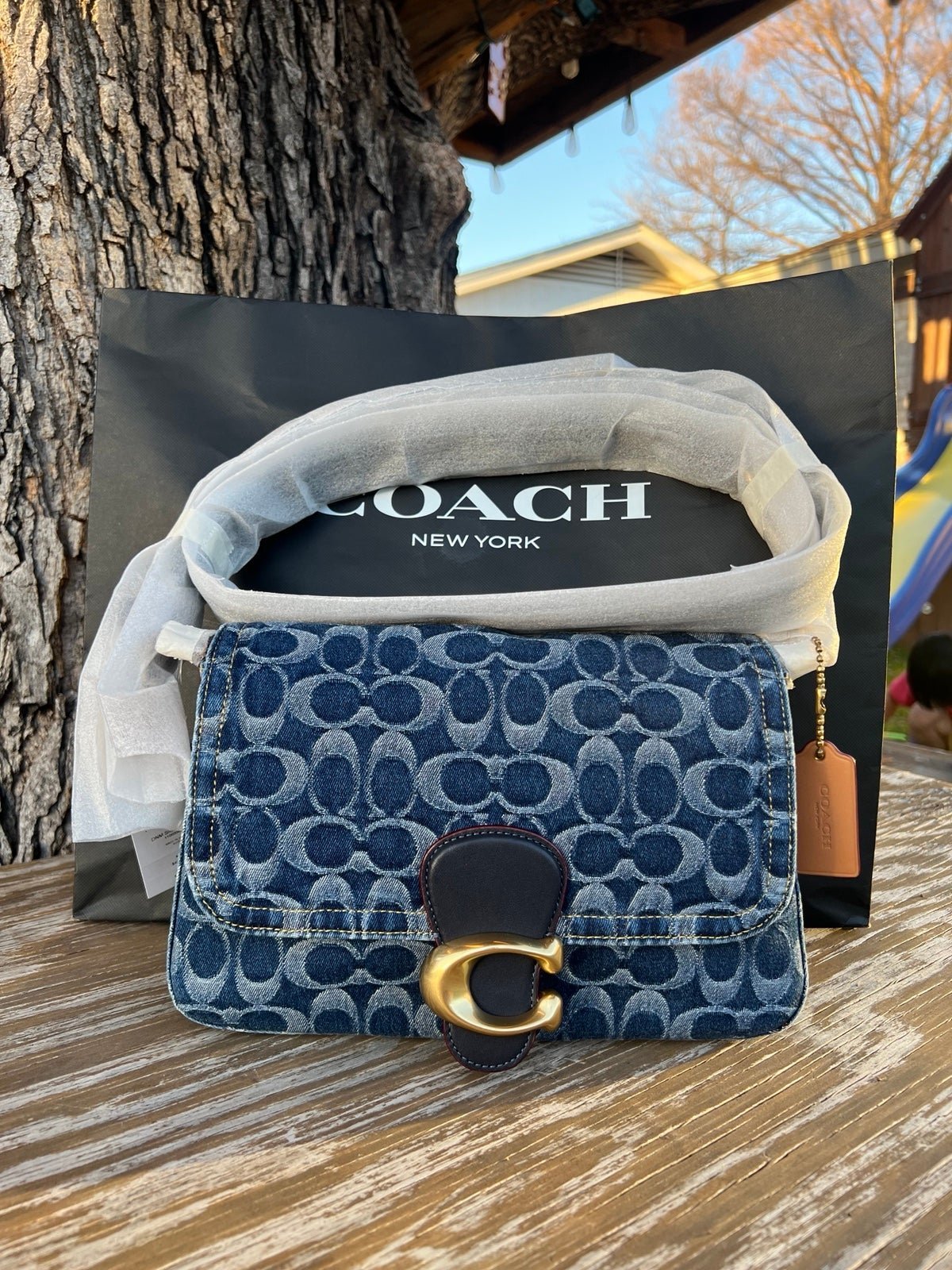 Coach Soft Tabby Shoulder Bag In Signature Denim ( full wrapping )