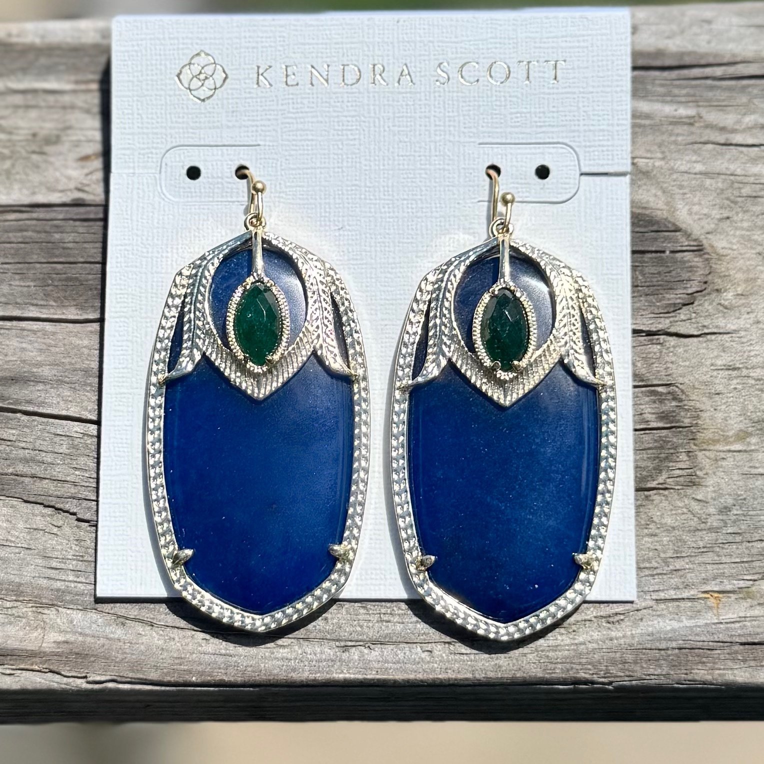 ⁂Vintage RARE Kendra Scott Blue Lapis Lazuli and Emerald Darby 2 Drop Earrings