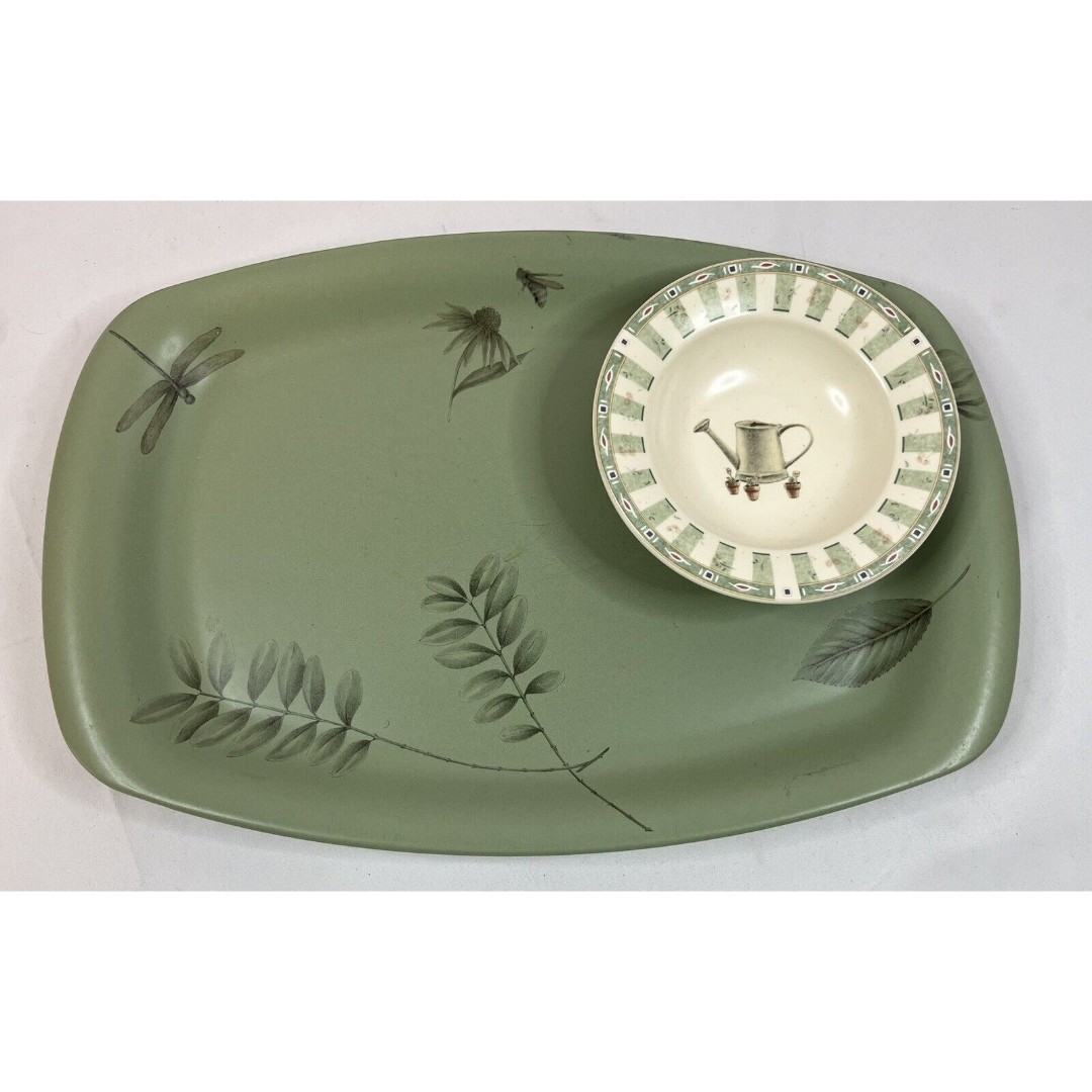 PFALTZGRAFF USA NATUREWOOD RECTANGULAR BBQ PLATTER 16 W/ BBQ- FRUIT/SAUCE BOWL