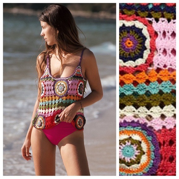 NWT. Zara Multicolored Crochet Lace Top. Size S.