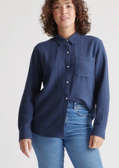 Quince 100% Organic Cotton Gauze Long Sleeve Shirt indigo blue xs