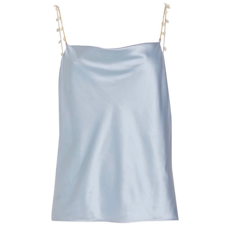 NEW Cami NYC Halogen Blue Silk Busy Tank Pearl Straps Size Extra Small