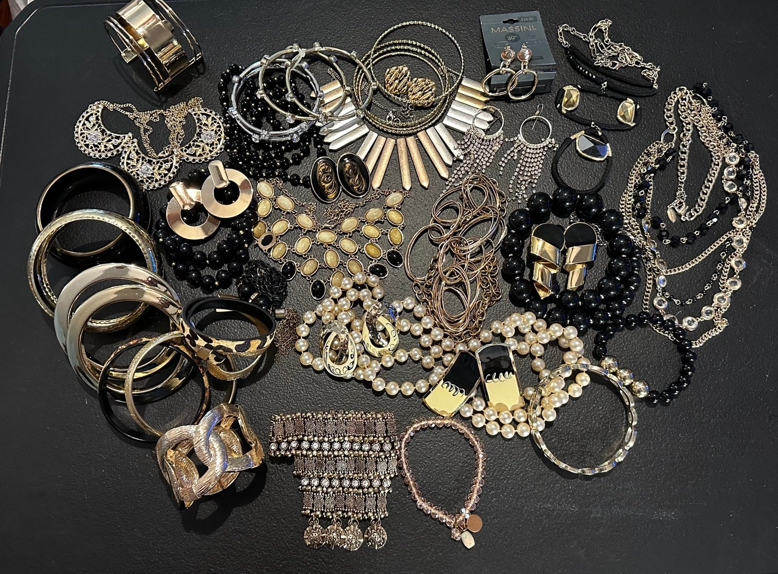 Vintage to modern jewelry lot black gold rhinestone pearls