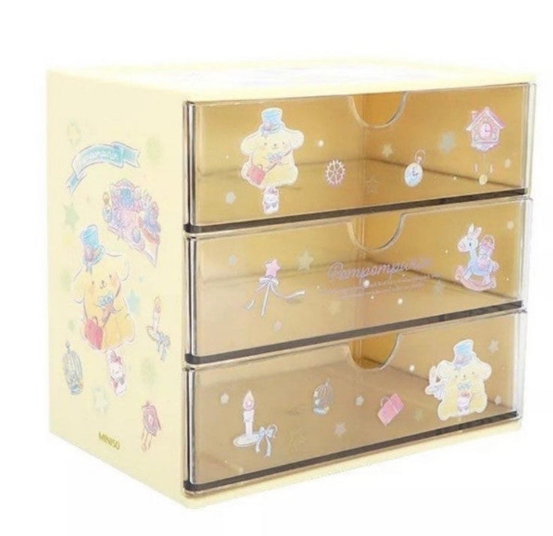 Sanrio Pompompurin Desk Storage 3-Drawer Organizer Box
