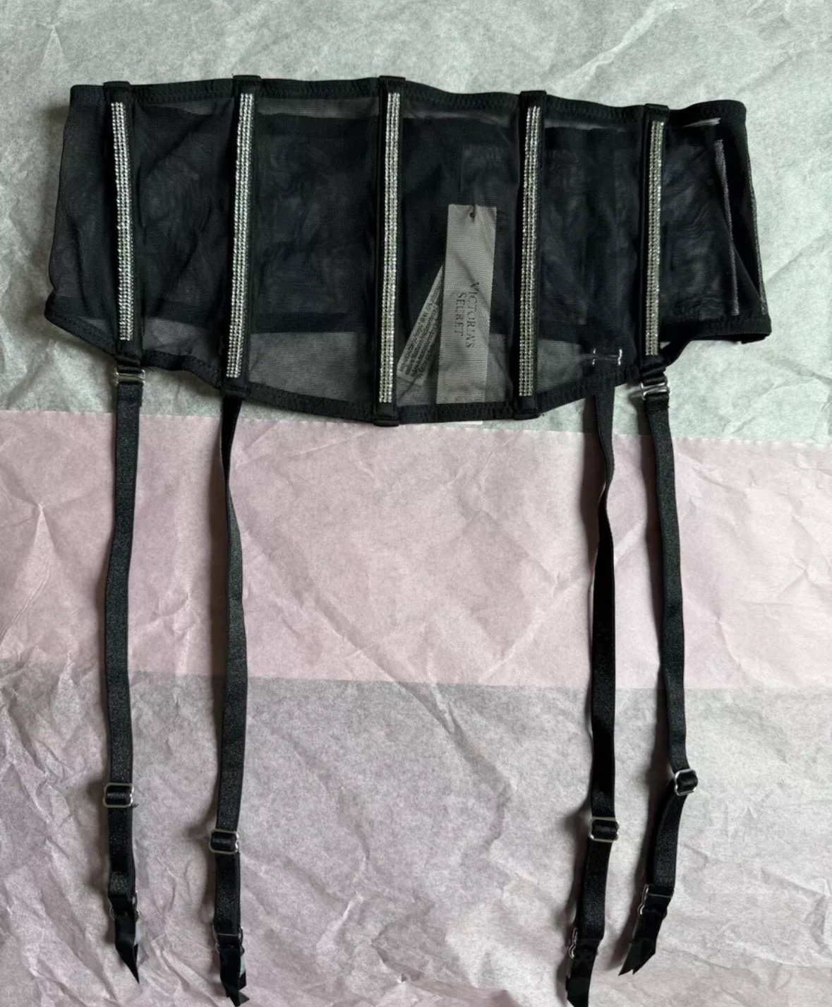 Victoria’s Secret Sheer Shine strap Waist cinching cincher garter belt black S