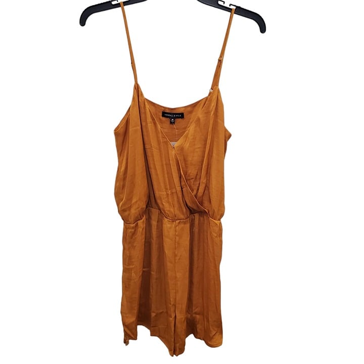 Kendall & Kylie Women's Mustard Lace Trim Surplus Drape Top Romper NWT Size M