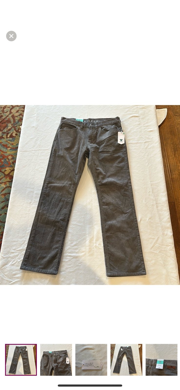 Vissla Men's Border C Cord corduroy cords 5 Pkt Pant Gray Size 29 NWT